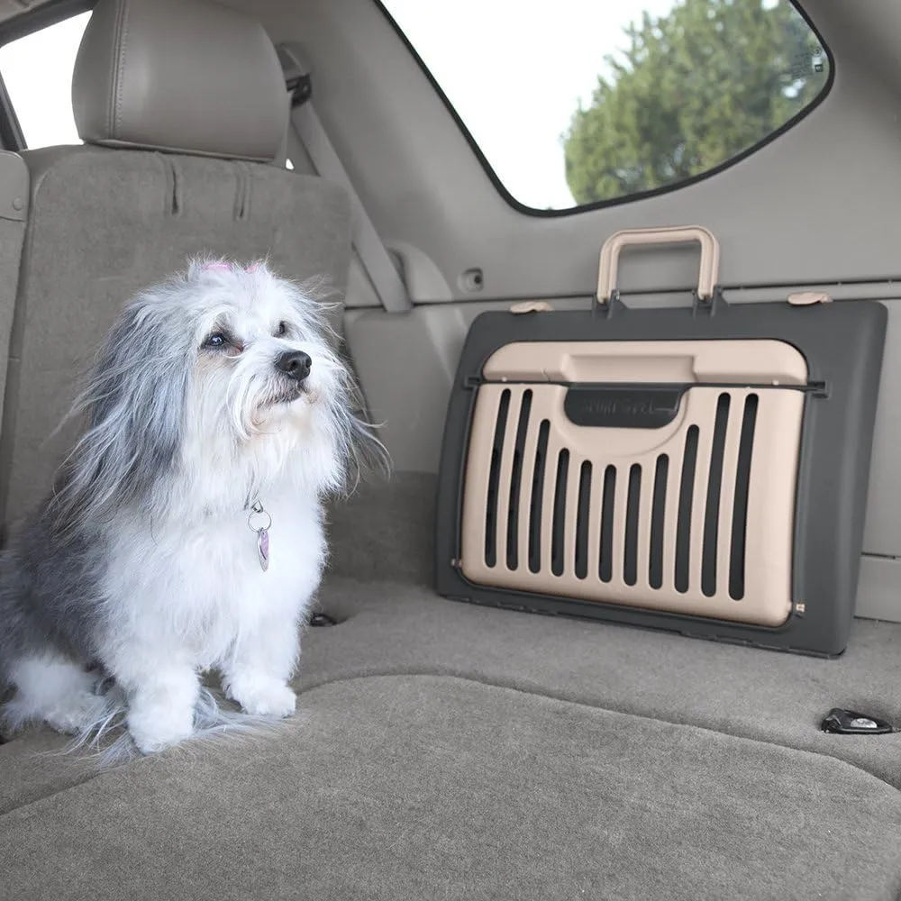 SportPet Designs Foldable Travel Cat Carrier - Front Door Plastic Collapsible Carrier, Gray and Tan, Medium (Pack of 1)