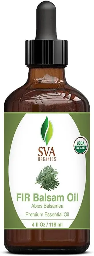 SVA Fir Balsam Essential Oil Organic  4 Fl Oz  100% Natural Organic Fir Oil - for Diffuser, Hair Care, Face, Skin Care, Aromatherapy, Scalp and Body Massage, Soap and Candle Making  with Dropper