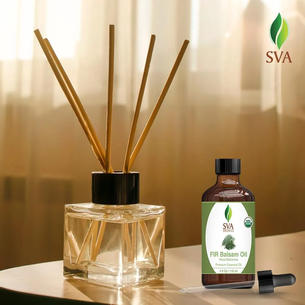 SVA Fir Balsam Essential Oil Organic  4 Fl Oz  100% Natural Organic Fir Oil - for Diffuser, Hair Care, Face, Skin Care, Aromatherapy, Scalp and Body Massage, Soap and Candle Making  with Dropper