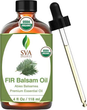 SVA Fir Balsam Essential Oil Organic  4 Fl Oz  100% Natural Organic Fir Oil - for Diffuser, Hair Care, Face, Skin Care, Aromatherapy, Scalp and Body Massage, Soap and Candle Making  with Dropper
