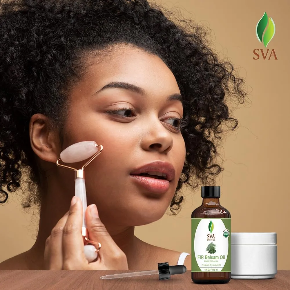 SVA Fir Balsam Essential Oil Organic  4 Fl Oz  100% Natural Organic Fir Oil - for Diffuser, Hair Care, Face, Skin Care, Aromatherapy, Scalp and Body Massage, Soap and Candle Making  with Dropper