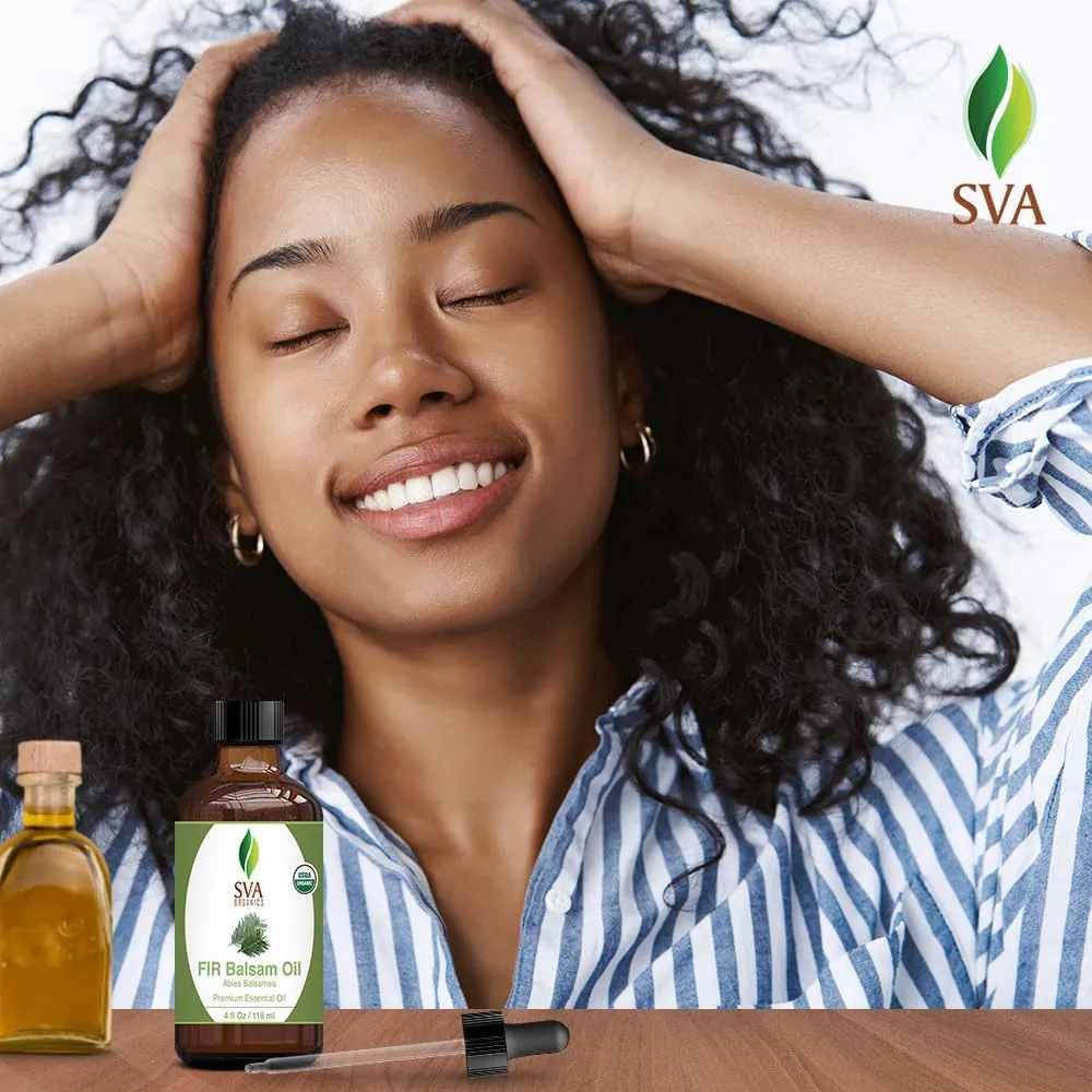 SVA Fir Balsam Essential Oil Organic  4 Fl Oz  100% Natural Organic Fir Oil - for Diffuser, Hair Care, Face, Skin Care, Aromatherapy, Scalp and Body Massage, Soap and Candle Making  with Dropper