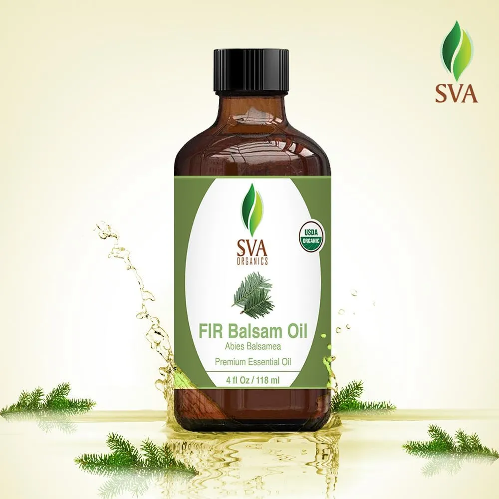 SVA Fir Balsam Essential Oil Organic  4 Fl Oz  100% Natural Organic Fir Oil - for Diffuser, Hair Care, Face, Skin Care, Aromatherapy, Scalp and Body Massage, Soap and Candle Making  with Dropper