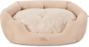 TOWN & COUNTRY EVERYDAY CuddleTown Faux Linen Comfy Cozy Cuddler Pet Bed, Supportive & Calming Egg Crate Foam, Non-Slip Bottom, Machine Washable Cover, Warm Taupe, Medium 28"x26"x8"