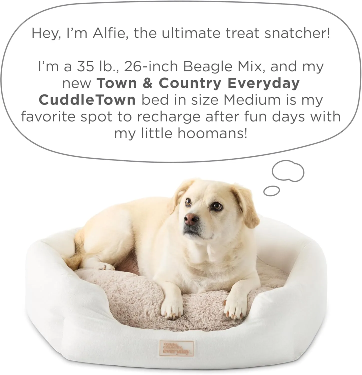 TOWN & COUNTRY EVERYDAY CuddleTown Faux Linen Comfy Cozy Cuddler Pet Bed, Supportive & Calming Egg Crate Foam, Non-Slip Bottom, Machine Washable Cover, Warm Taupe, Medium 28"x26"x8"
