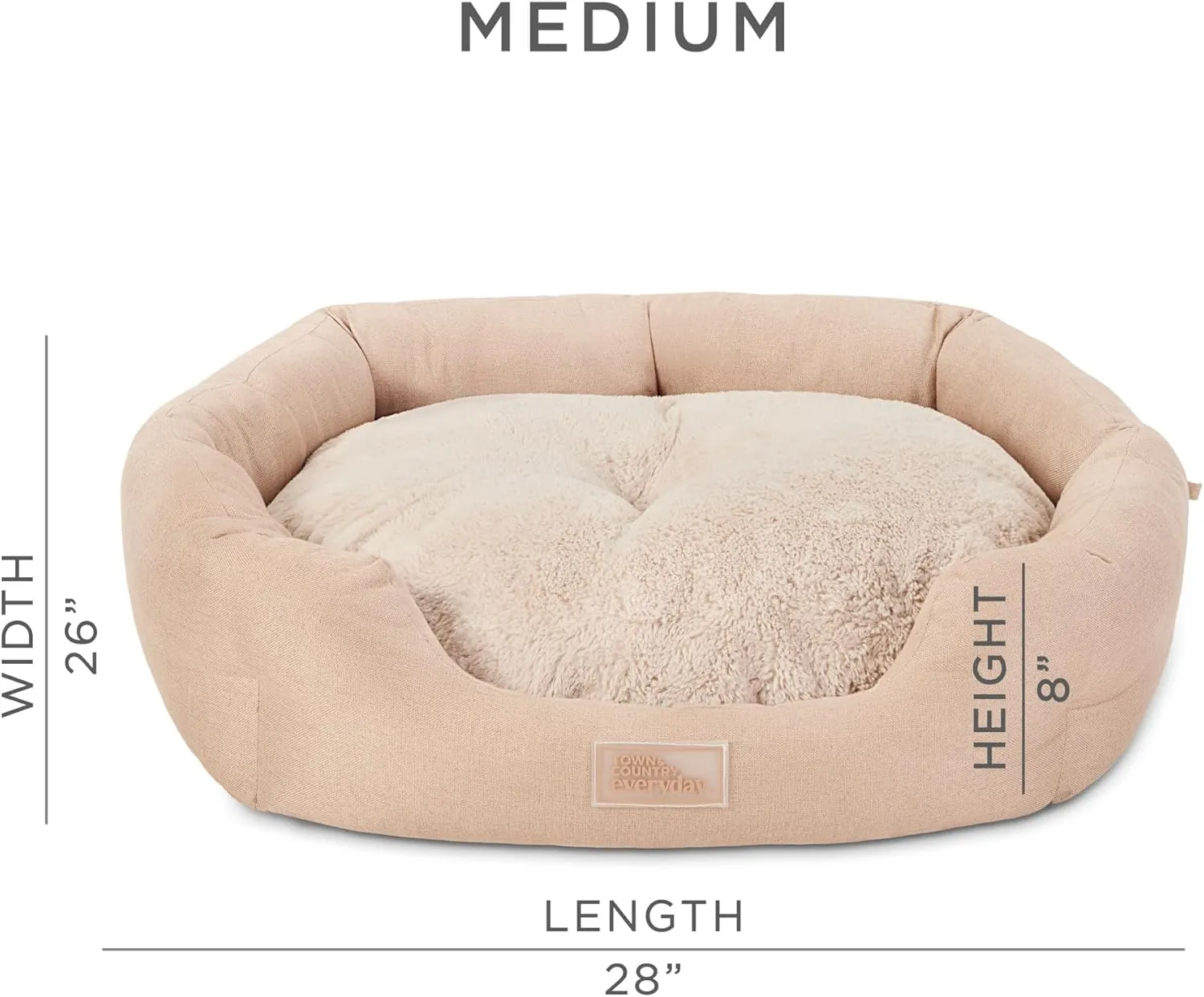 TOWN & COUNTRY EVERYDAY CuddleTown Faux Linen Comfy Cozy Cuddler Pet Bed, Supportive & Calming Egg Crate Foam, Non-Slip Bottom, Machine Washable Cover, Warm Taupe, Medium 28"x26"x8"