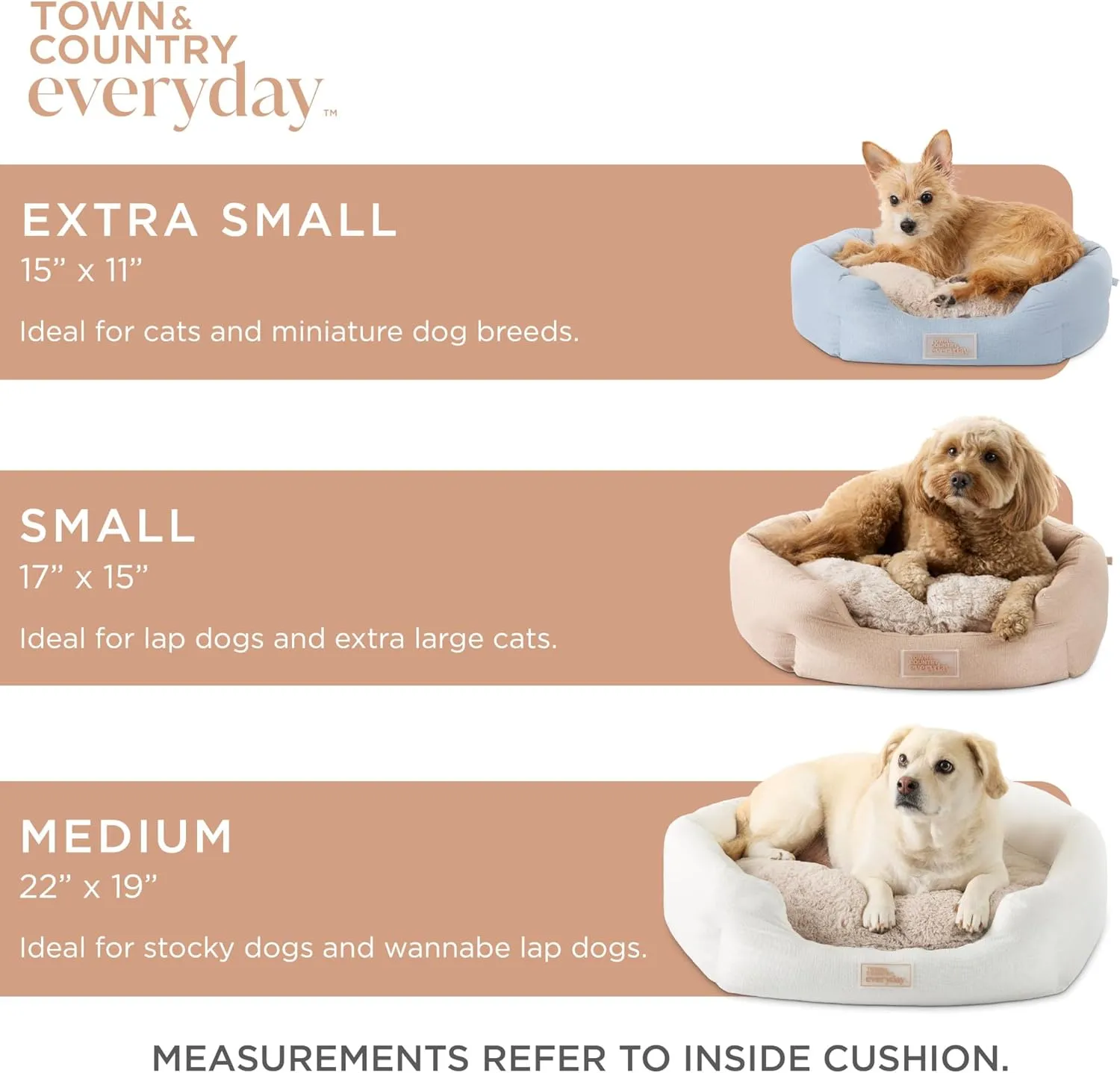 TOWN & COUNTRY EVERYDAY CuddleTown Faux Linen Comfy Cozy Cuddler Pet Bed, Supportive & Calming Egg Crate Foam, Non-Slip Bottom, Machine Washable Cover, Warm Taupe, Medium 28"x26"x8"
