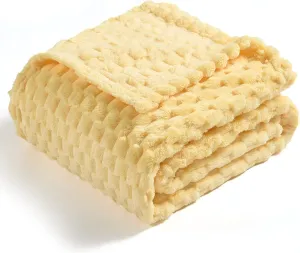 Vessia Flannel Fleece Twin Size Blanket(60x80 inch), 3D Jacquard Light Yellow Fuzzy and Warm Blanket for Couch,Sofa, 300GSM Super Soft Touch Cozy Lightweight Bed Home Decor for All-Season