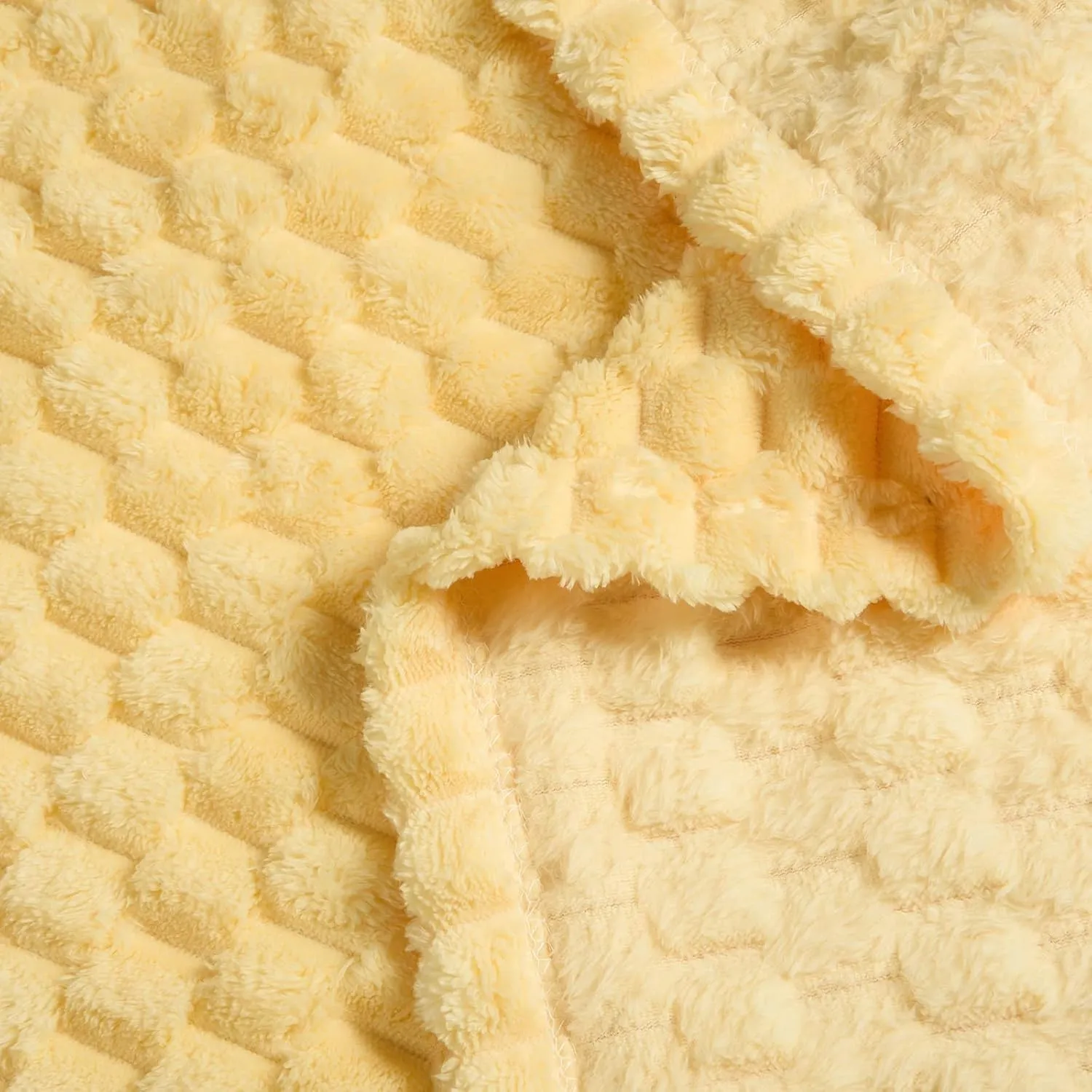 Vessia Flannel Fleece Twin Size Blanket(60x80 inch), 3D Jacquard Light Yellow Fuzzy and Warm Blanket for Couch,Sofa, 300GSM Super Soft Touch Cozy Lightweight Bed Home Decor for All-Season