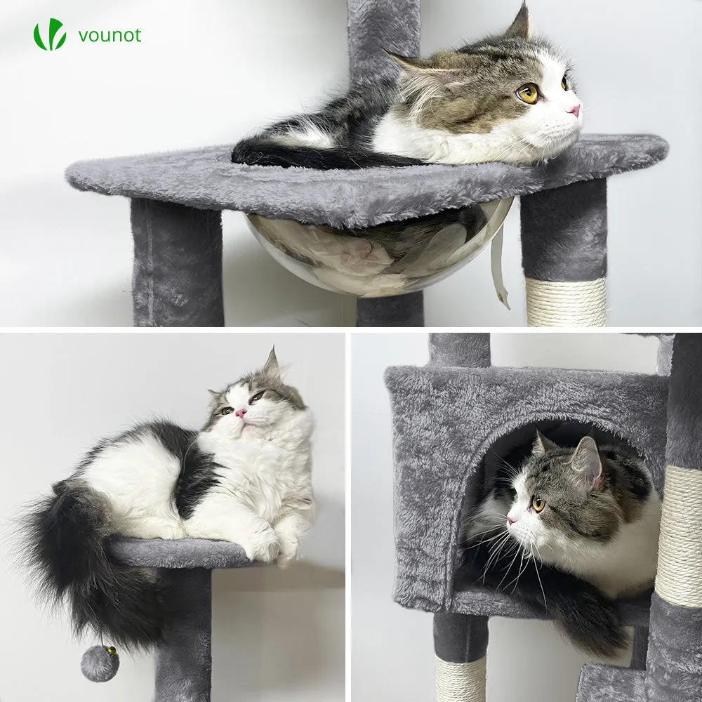VOUNOT Cat Tree Tower with Space Capsule, Multi Level Cat Activity Center, Grey