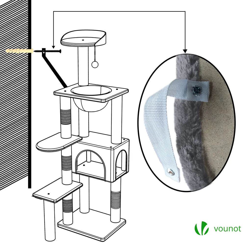 VOUNOT Cat Tree Tower with Space Capsule, Multi Level Cat Activity Center, Grey