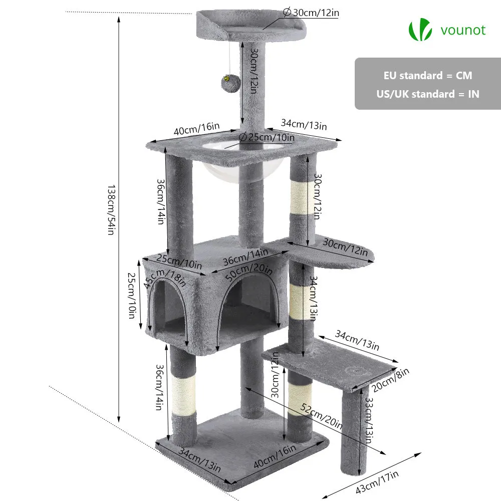 VOUNOT Cat Tree Tower with Space Capsule, Multi Level Cat Activity Center, Grey