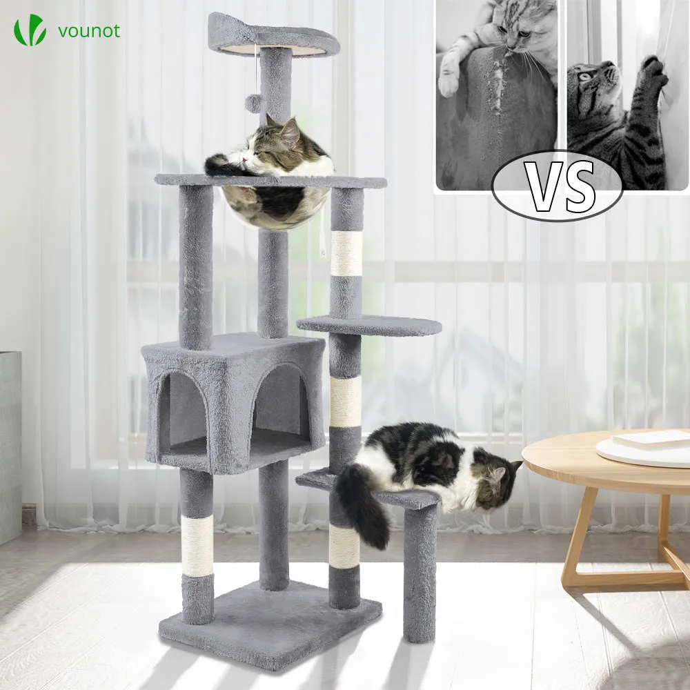 VOUNOT Cat Tree Tower with Space Capsule, Multi Level Cat Activity Center, Grey