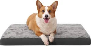 Waterproof Dog Crate Bed - Soft Fluffy Memory Foam Dog Bed with Anti-Slip Bottom, Machine Washable Squishmallow Pet Bed for Medium Large Dogs, 35"x22"x3", Grey