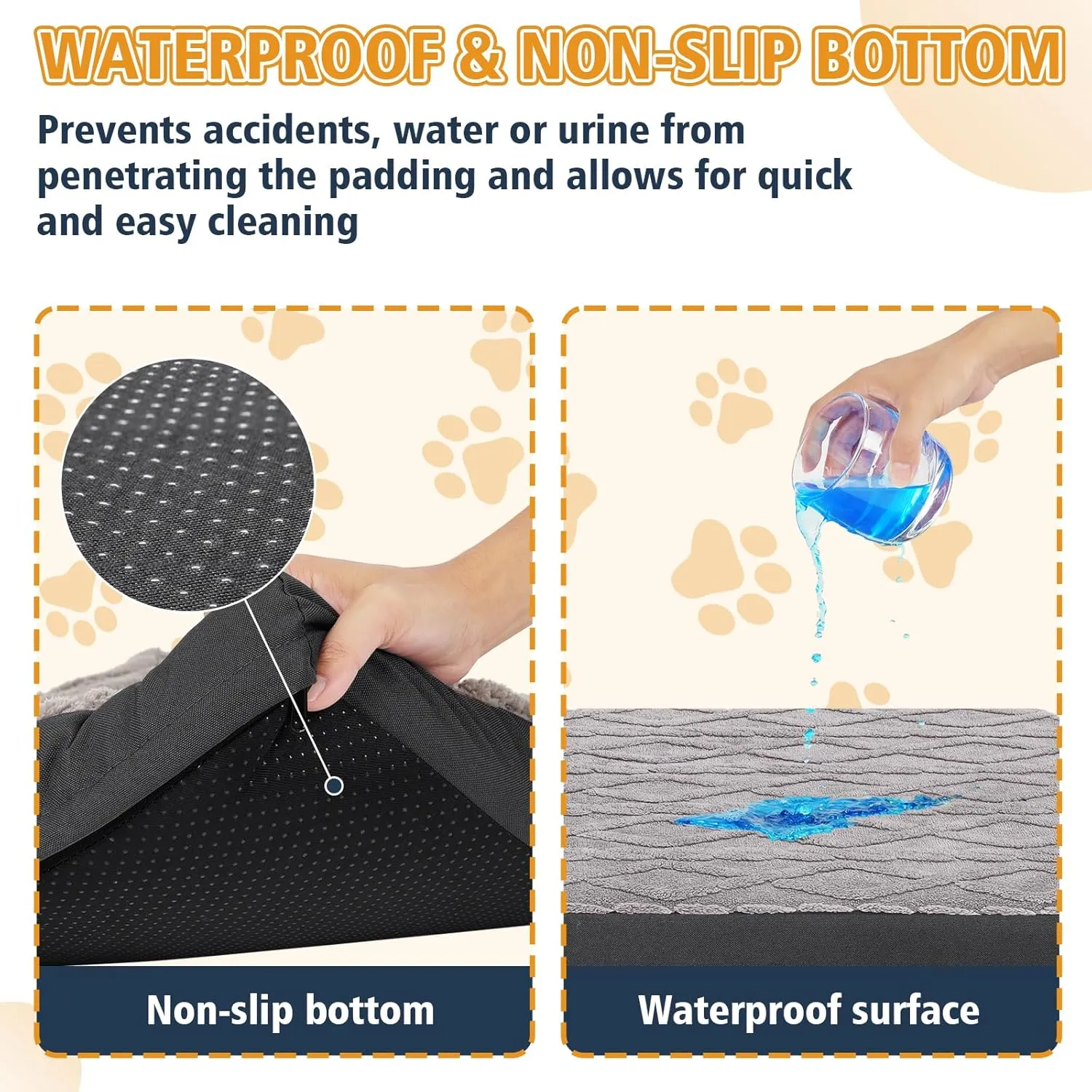 Waterproof Dog Crate Bed - Soft Fluffy Memory Foam Dog Bed with Anti-Slip Bottom, Machine Washable Squishmallow Pet Bed for Medium Large Dogs, 35"x22"x3", Grey
