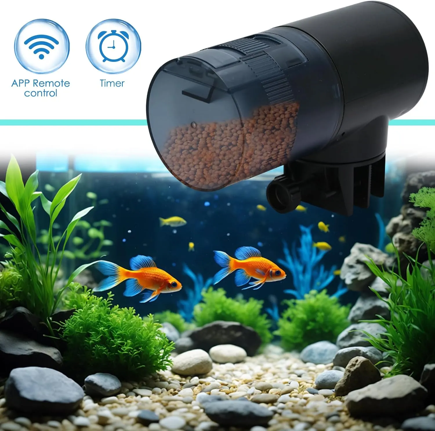 WiFi Automatic Fish Feeder (2.4GHz Only), Smart Fish Feeder with Timer & App Control, 3 Ports Dry Food Dispenser for Aquarium/Tank, Ideal for Vacation & Daily Use