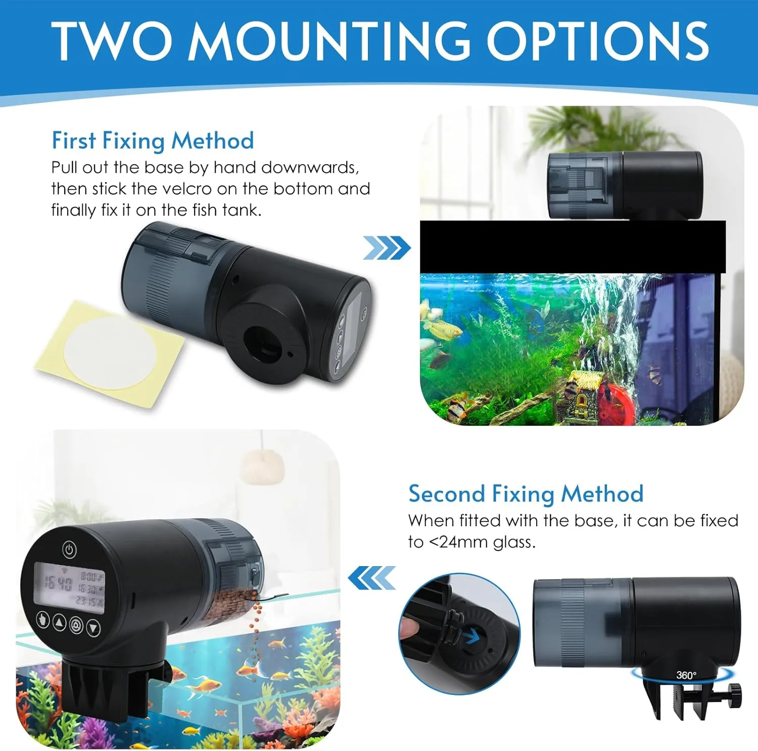 WiFi Automatic Fish Feeder (2.4GHz Only), Smart Fish Feeder with Timer & App Control, 3 Ports Dry Food Dispenser for Aquarium/Tank, Ideal for Vacation & Daily Use