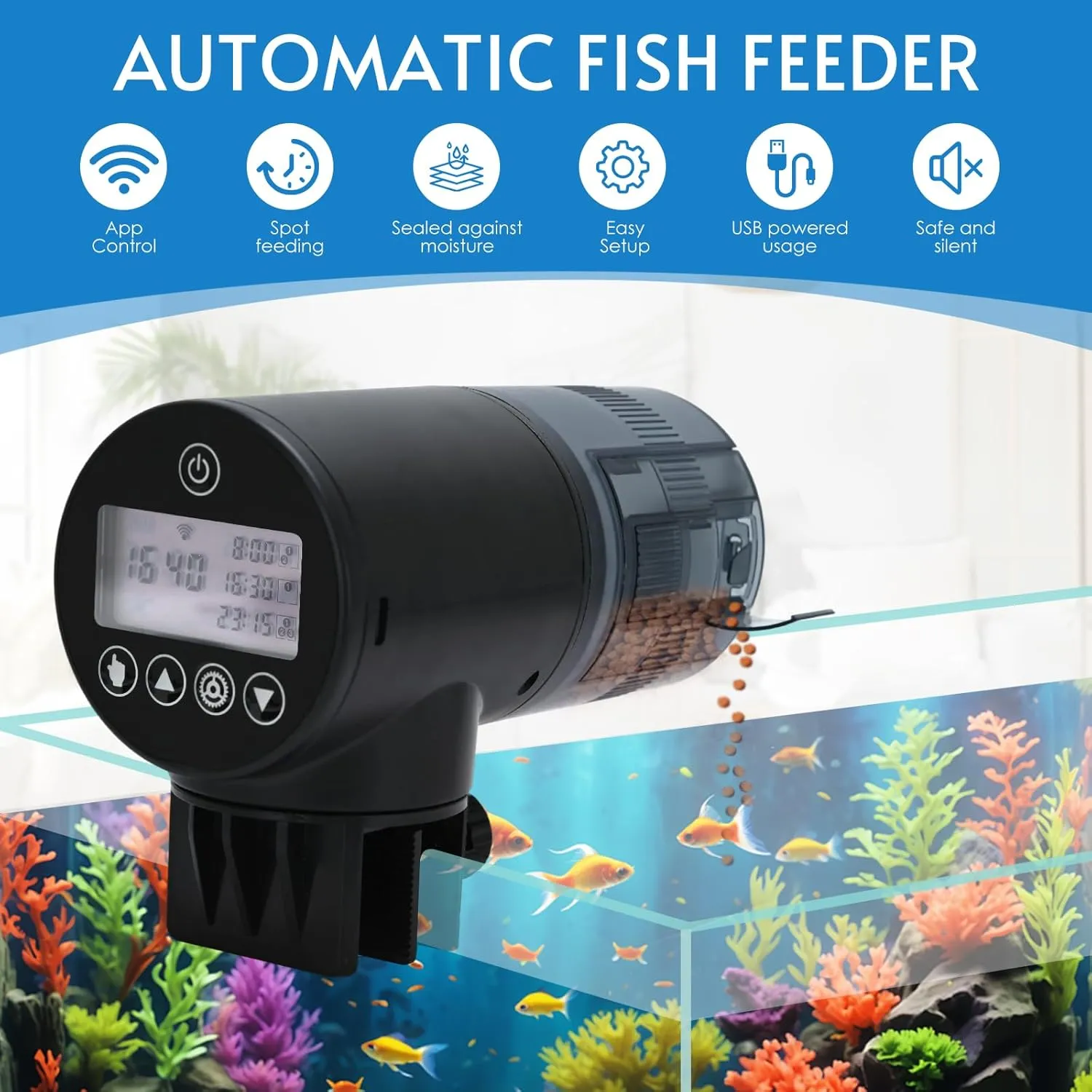 WiFi Automatic Fish Feeder (2.4GHz Only), Smart Fish Feeder with Timer & App Control, 3 Ports Dry Food Dispenser for Aquarium/Tank, Ideal for Vacation & Daily Use