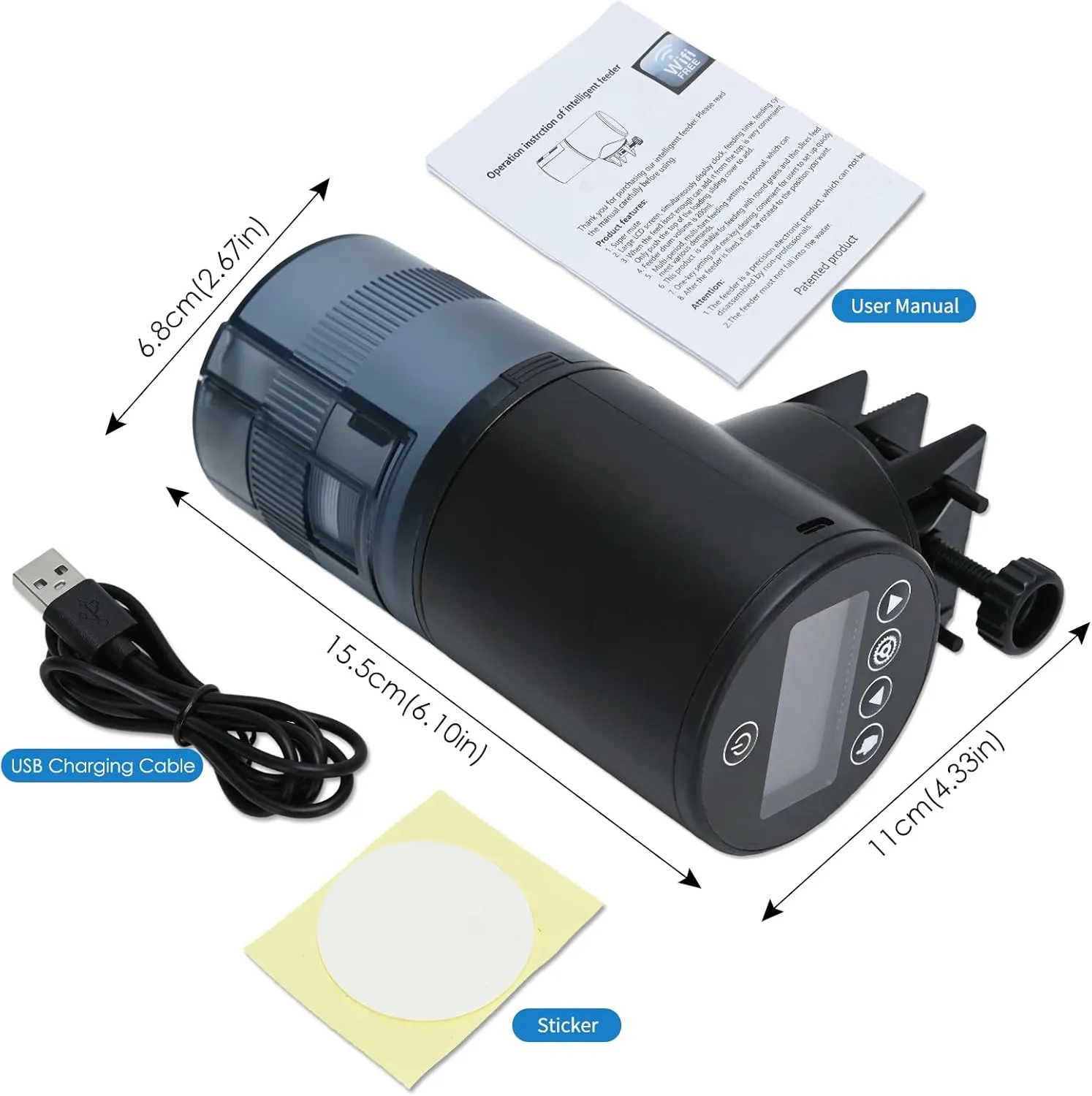 WiFi Automatic Fish Feeder (2.4GHz Only), Smart Fish Feeder with Timer & App Control, 3 Ports Dry Food Dispenser for Aquarium/Tank, Ideal for Vacation & Daily Use