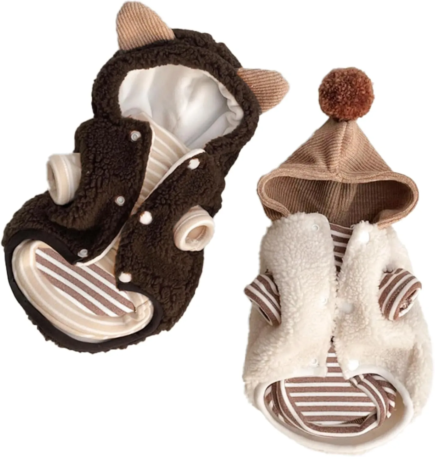 Winter Small Dog Double Fleece Hoodie, Cute Warm Sleeveless Buckle Sweater for Teacup Chihuahua Yorkshire, Coat for Small Medium Dogs and Cats (Brown,Small)
