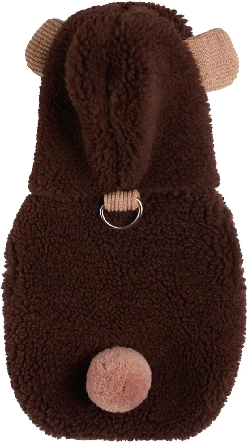 Winter Small Dog Double Fleece Hoodie, Cute Warm Sleeveless Buckle Sweater for Teacup Chihuahua Yorkshire, Coat for Small Medium Dogs and Cats (Brown,Small)