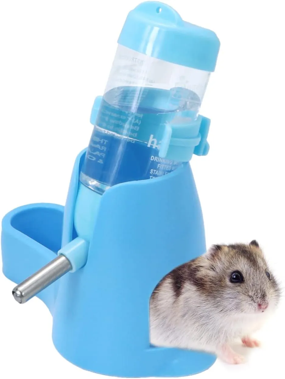 Wontee Hamster Water Bottle Water Dispenser Hamster Silent Exercise Running Wheel for Dwarf Hamsters Gerbil Mice (Blue, 80ML)