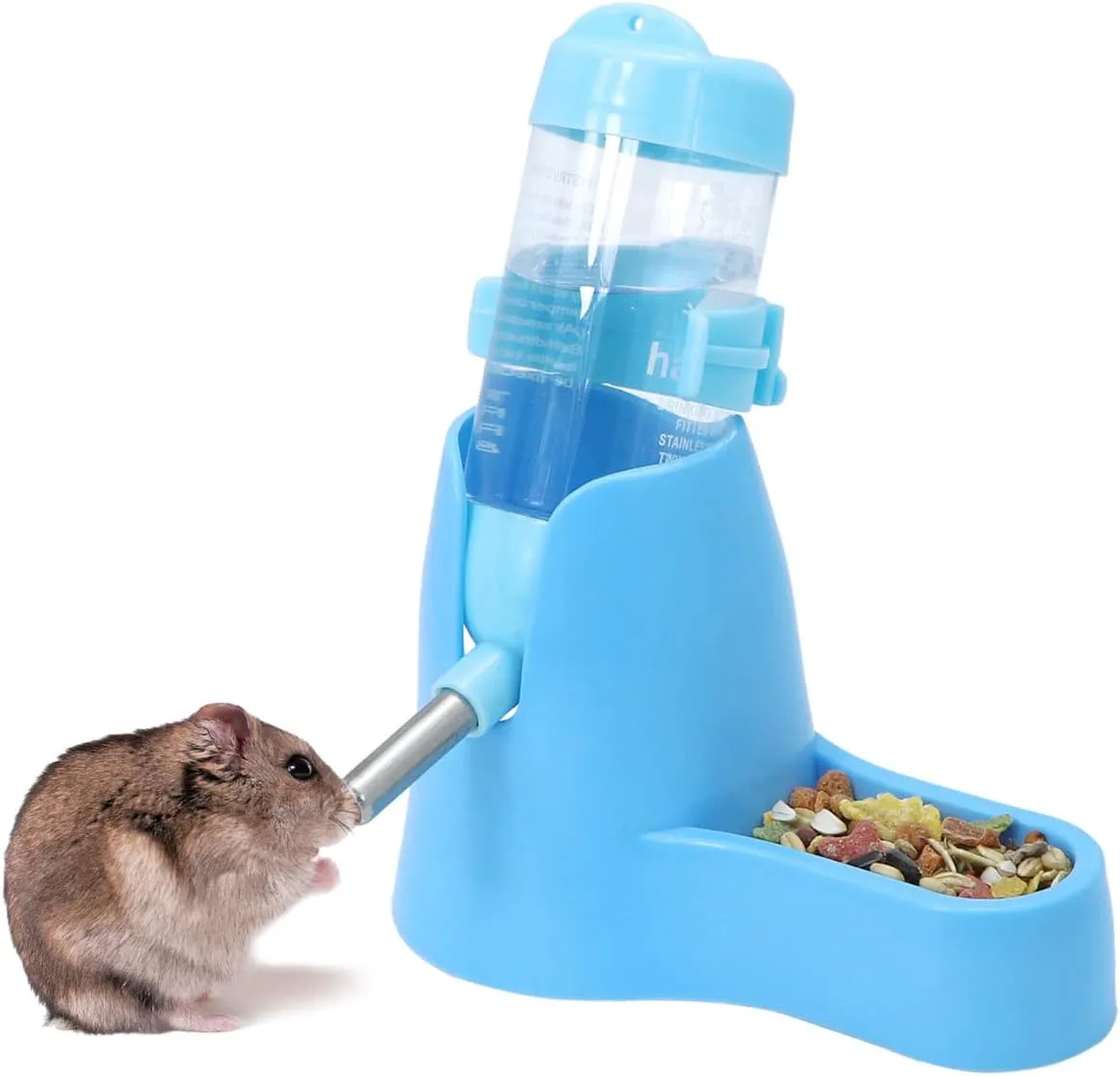 Wontee Hamster Water Bottle Water Dispenser Hamster Silent Exercise Running Wheel for Dwarf Hamsters Gerbil Mice (Blue, 80ML)