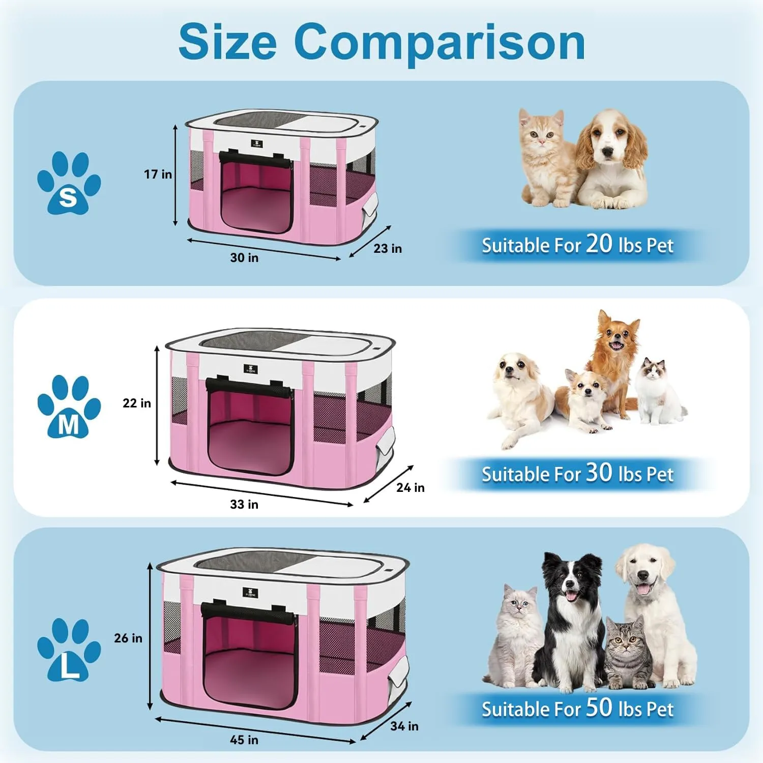 X-ZONE PET Dog Playpen, Puppy Cat Play Pen Portable Foldable Indoor/Outdoor Tent Crate Cage, Portable Pet Crate Medium Size Pink 33"